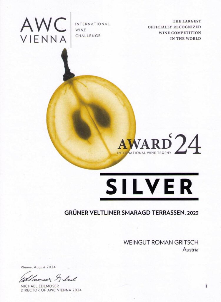 AWC Vienna International Wine Challange Gold Weingut Roman Gritsch Spitz Wachau Grüner Veltliner Terassen 2023 Wein Prämierung Auszeichnung
